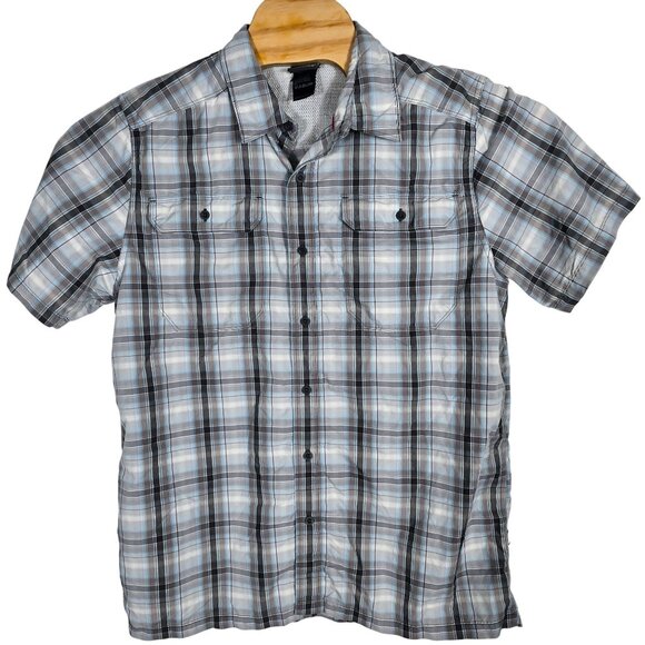 The North Face Short Sleeve Shirt Button Up Shirt Size Large Gray Blue Plaid - Picture 2 of 6